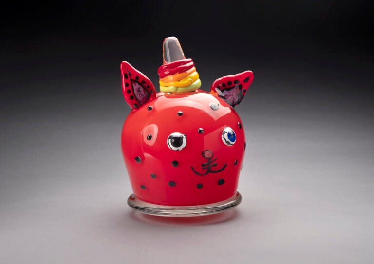 Catacorn, designed by Taelyn Jennings, age 9, created in glass by Randi Solin. Catacorn is generously sponsored by Leo Schiff and Joy Hammond