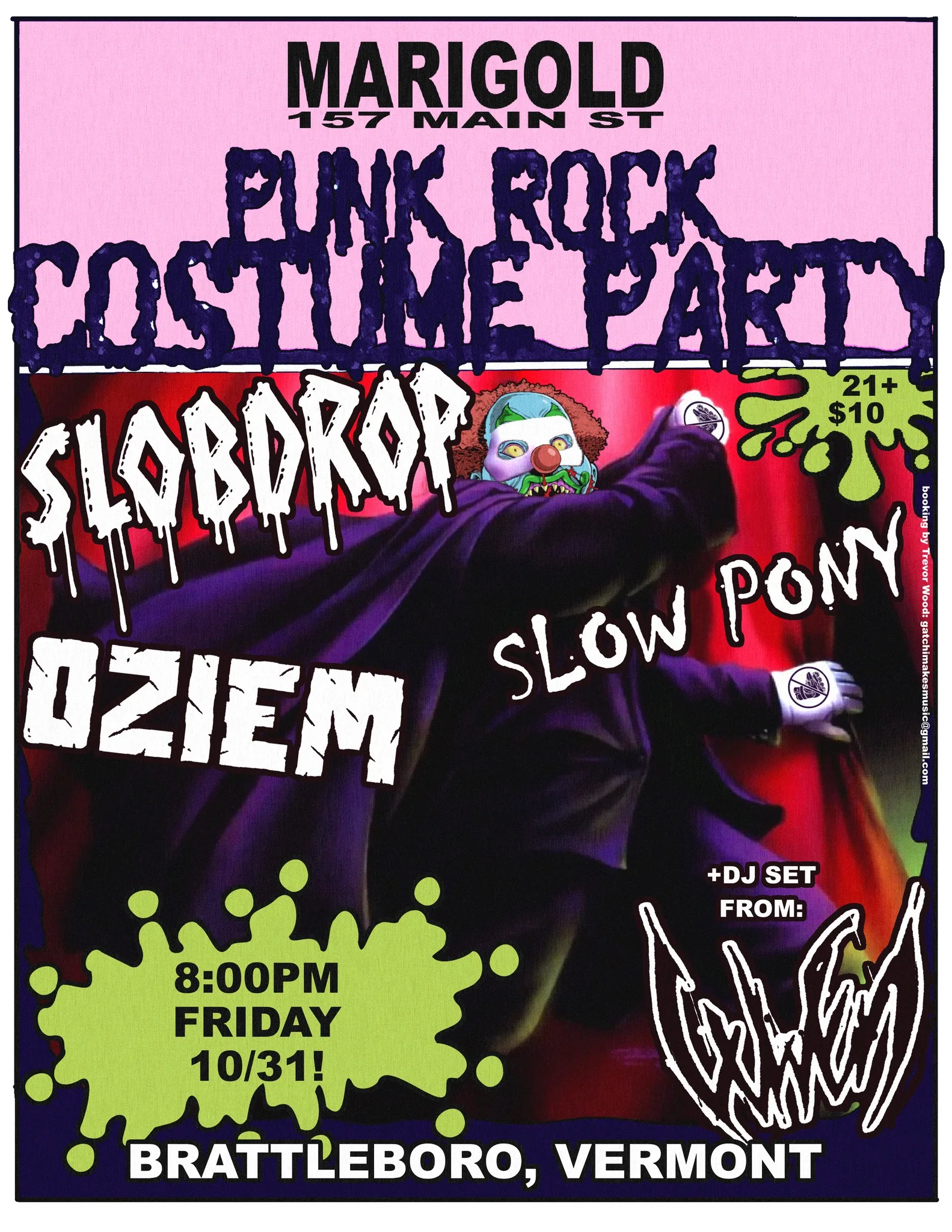 PUNK ROCK COSTUME PARTY Feat. SLOB DROP OZIEM Slow Pony Cullen @ Marigold Brattleboro