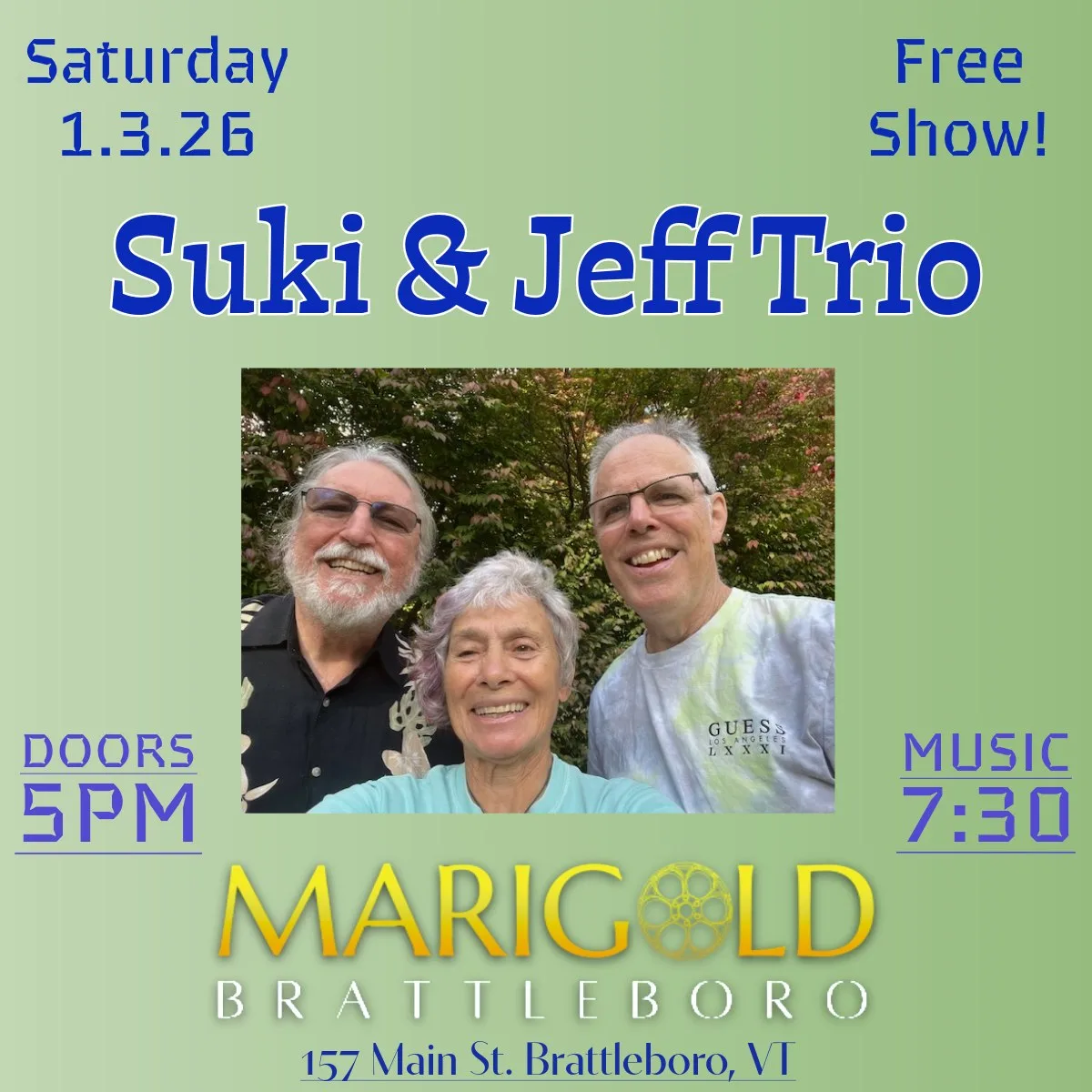 Suki & Jeff Trio LIVE @ Marigold Brattleboro